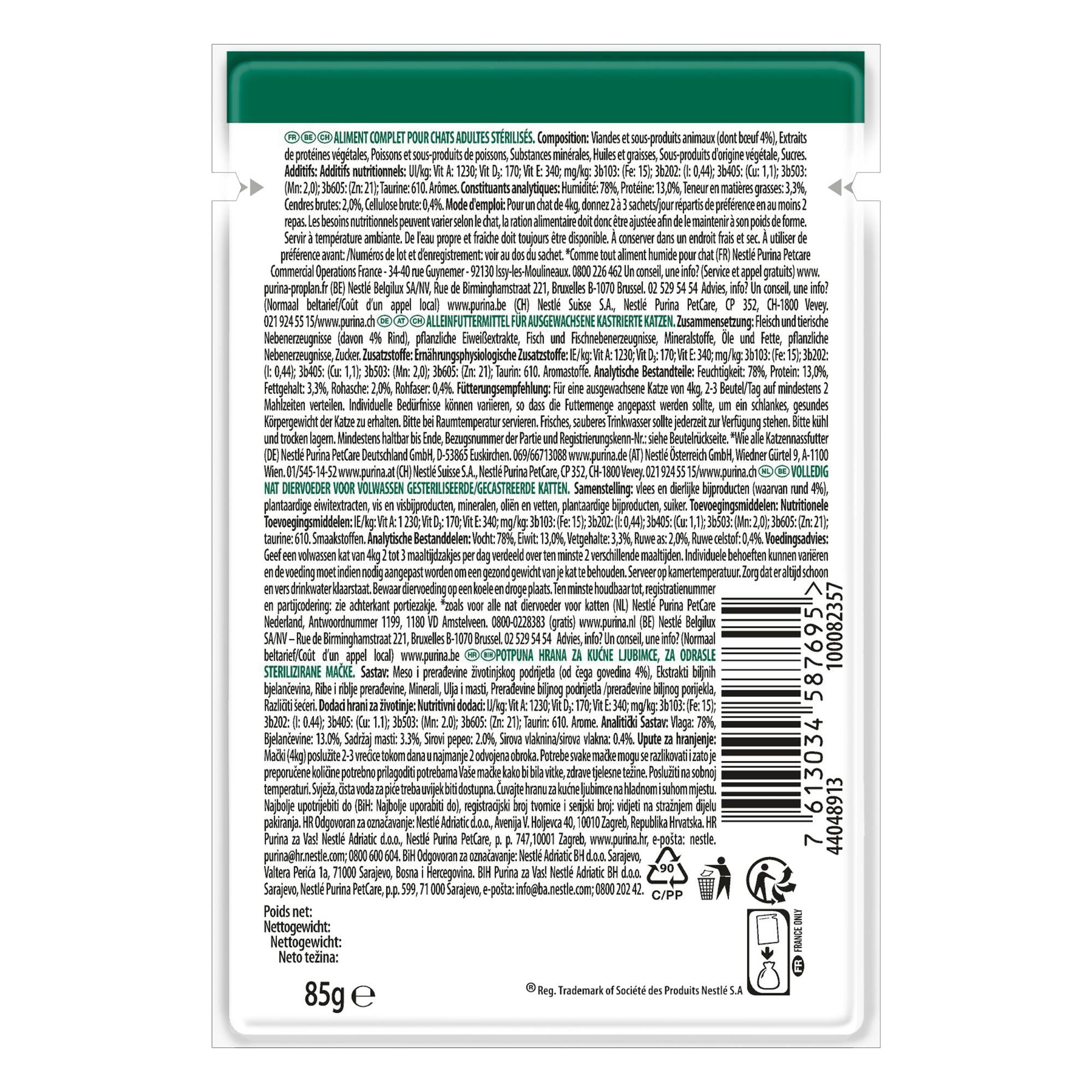 Purina Pro Plan - Sterelised Adult Maintenance Cat Wet Food - Beef in Gravy