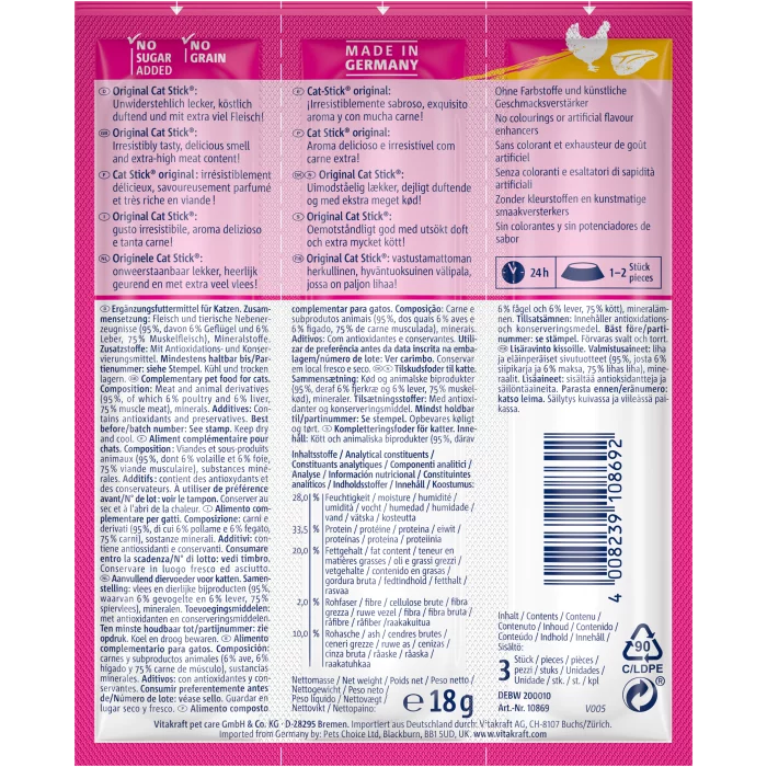 Vitakraft Cat Stick Mini - Poultry & Liver - Shaking Tails