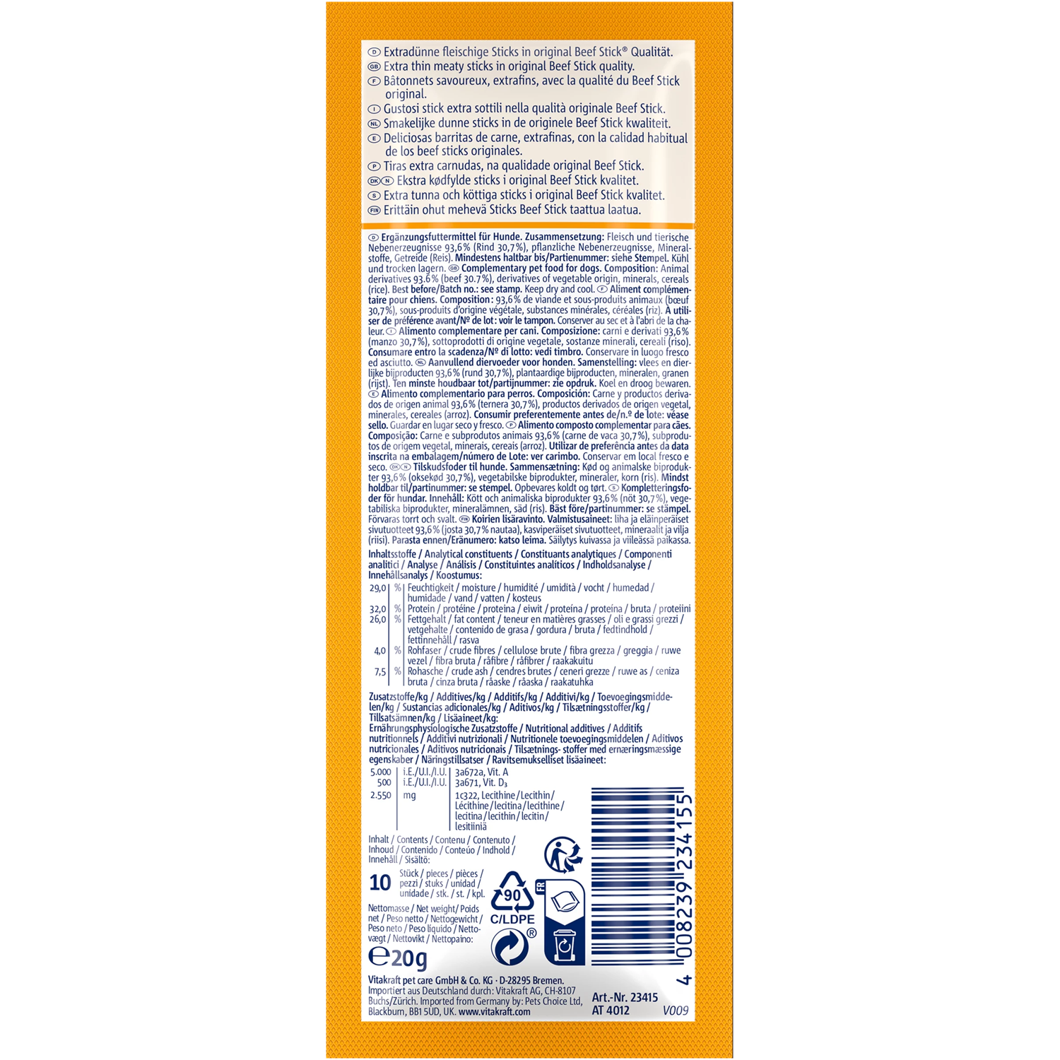 Vitakraft Beef Stick Dog Snack - School Beef - Shaking Tails