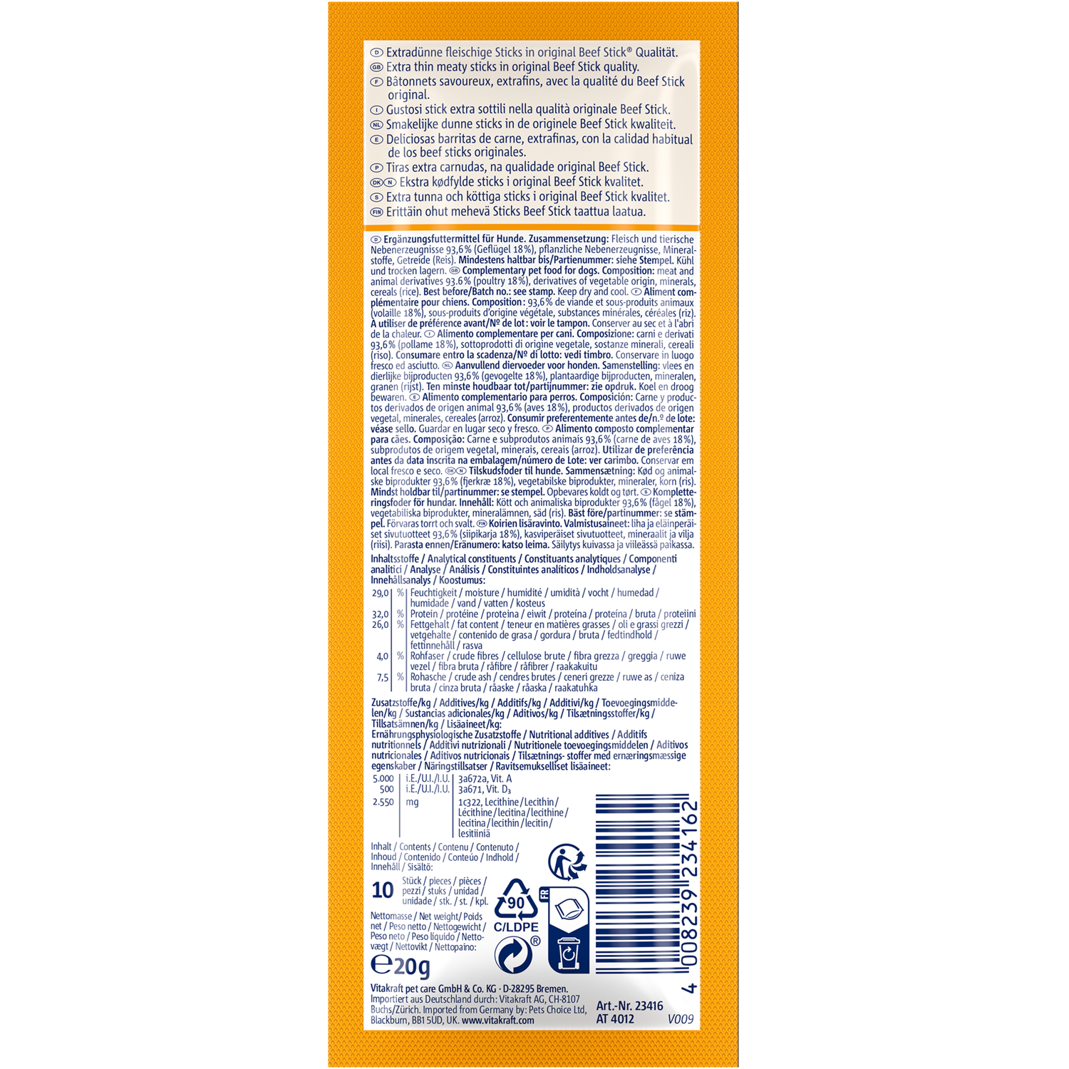 Vitakraft Beef Stick Dog Snack - School Poultry - Shaking Tails