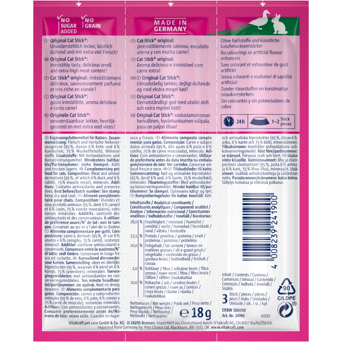 Vitakraft Cat Stick Mini - Duck & Rabbit - Shaking Tails