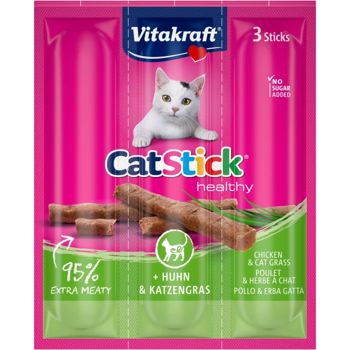 Vitakraft Cat Stick Mini - Chicken & Cat Grass - Shaking Tails