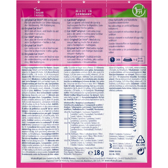 Vitakraft Cat Stick Mini - Chicken & Cat Grass - Shaking Tails