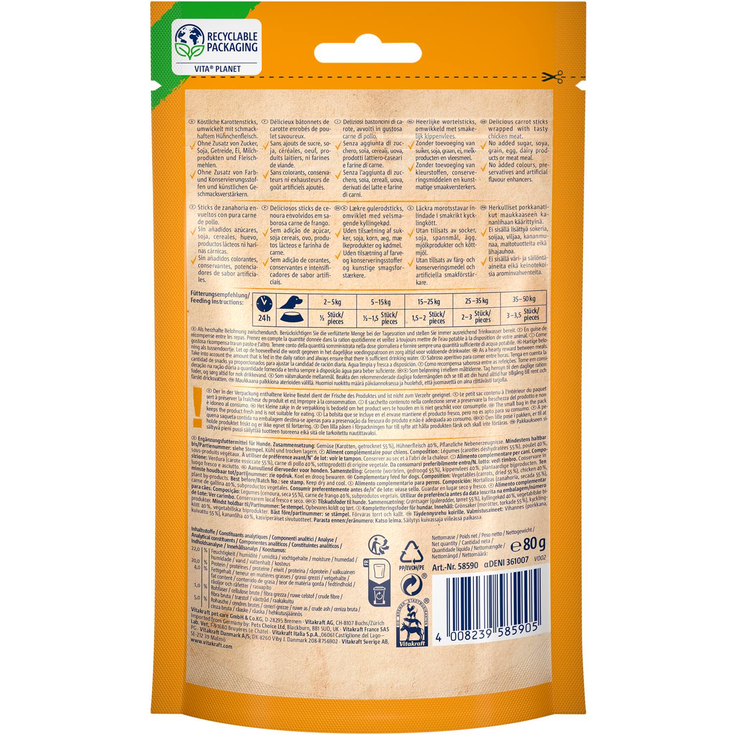 Vitakraft DUO Carrot & Chicken Sticks Dog Treat - Shaking Tails