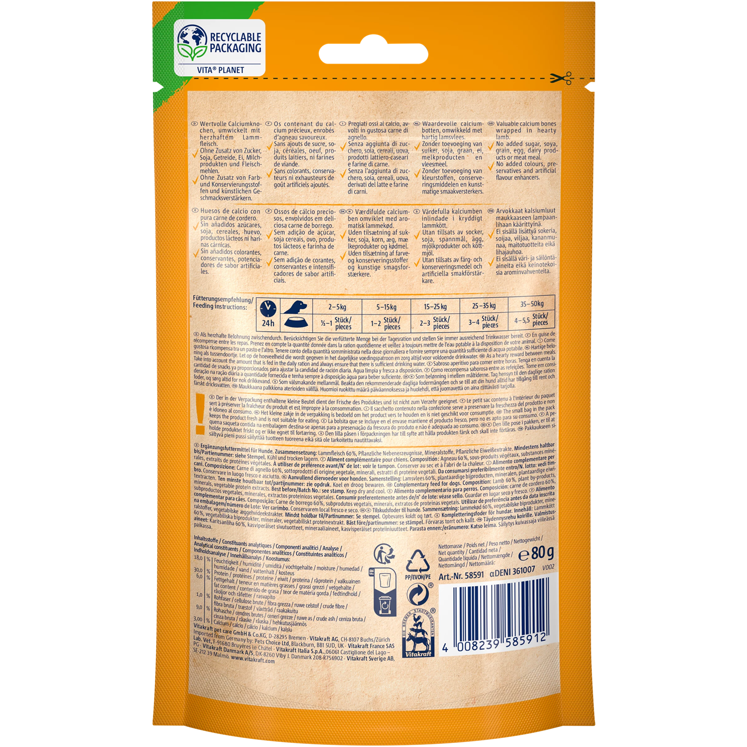 Vitakraft BONAS Calcium Bones Dog Treat - Lamb - Shaking Tails