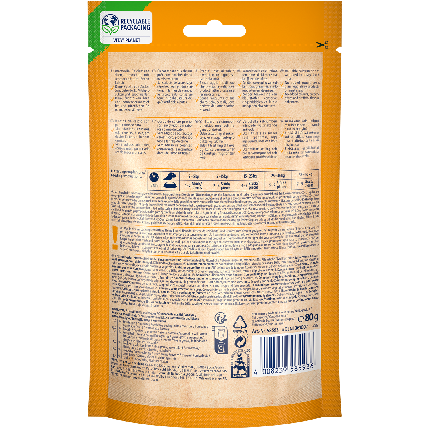 Vitakraft BONAS Calcium Bones Dog Treat - Duck Meat - Shaking Tails