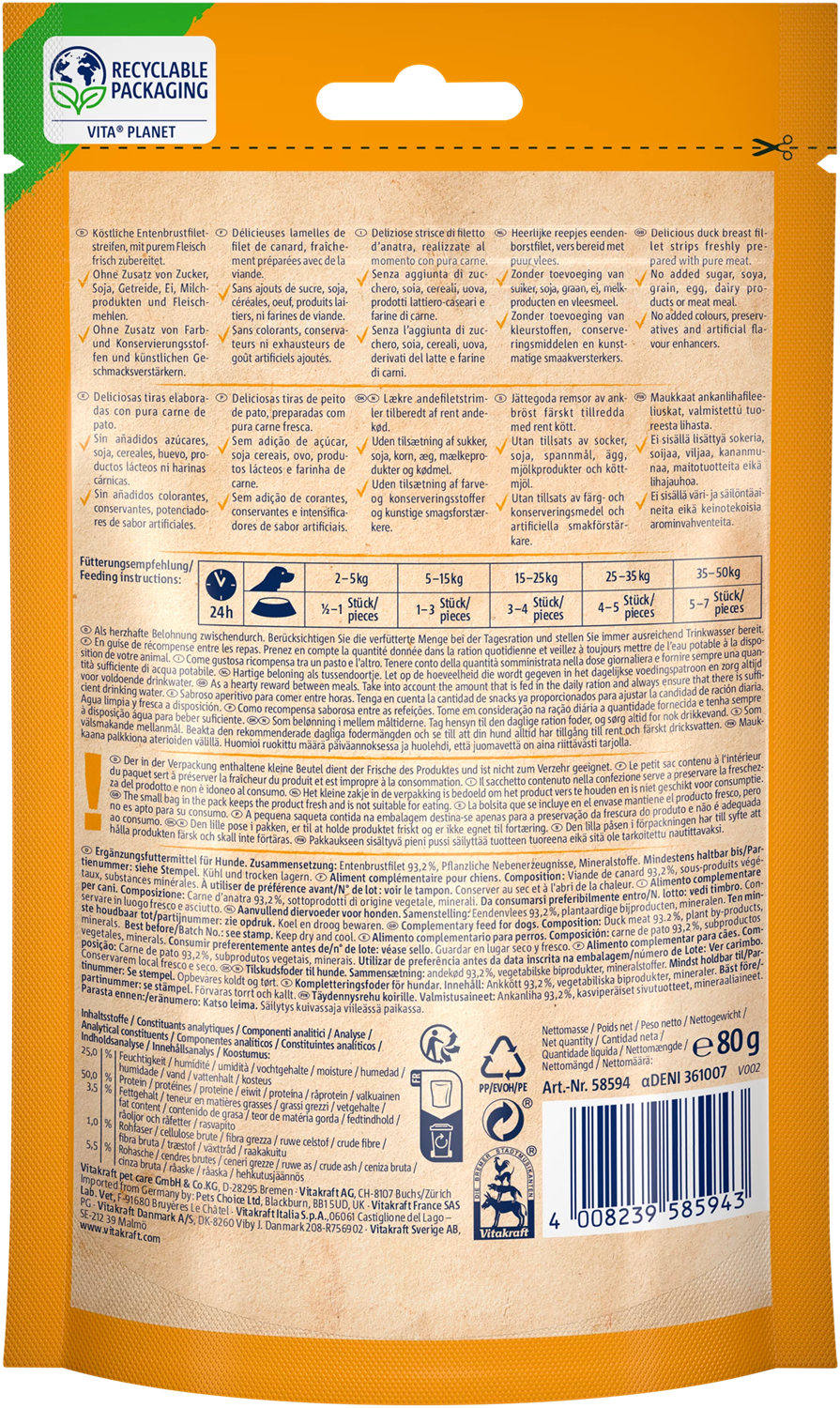 Vitakraft FILETS Dog Treat - Duck fillet strips - Shaking Tails