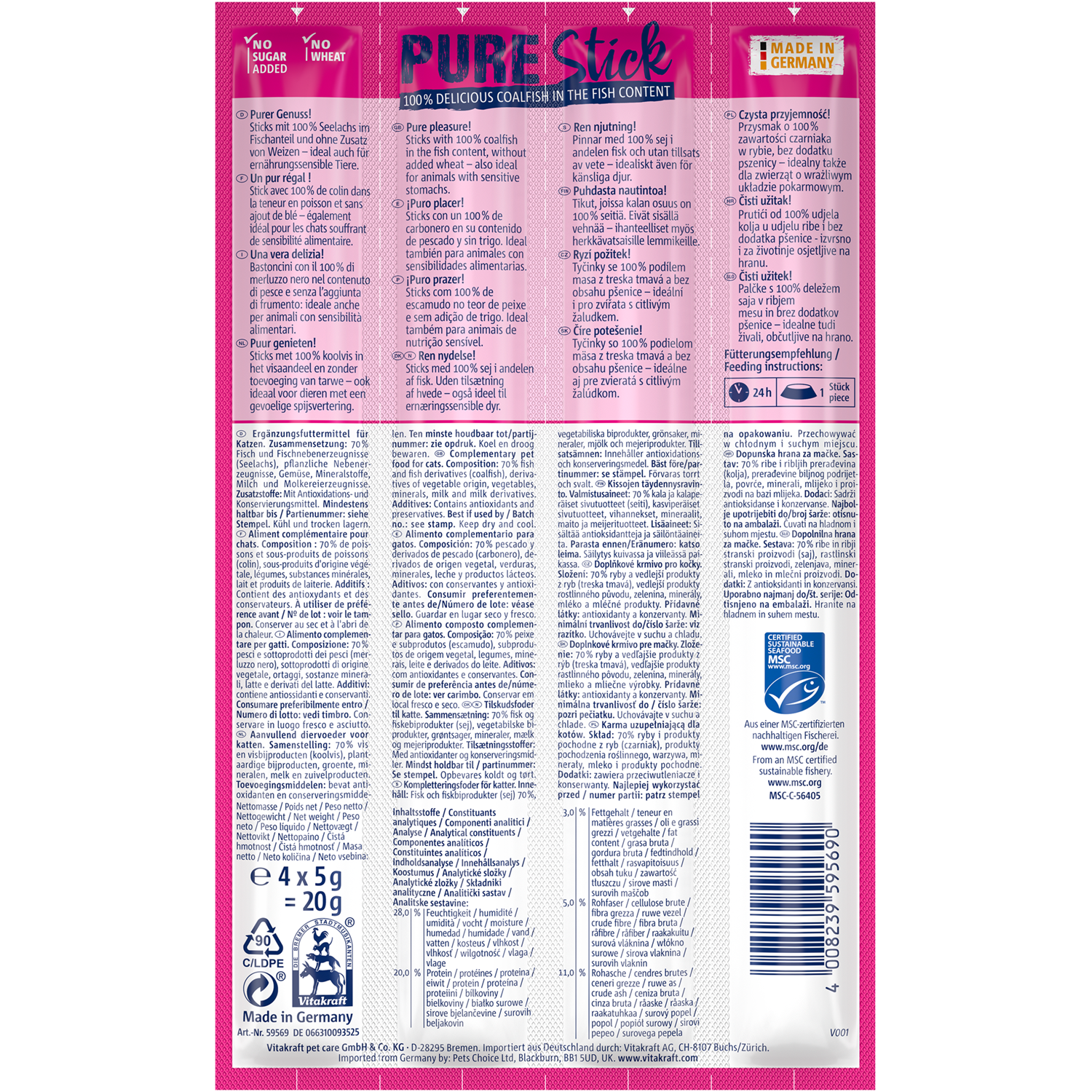 Vitakraft Pure Stick Cat Snack - Pollock - Shaking Tails