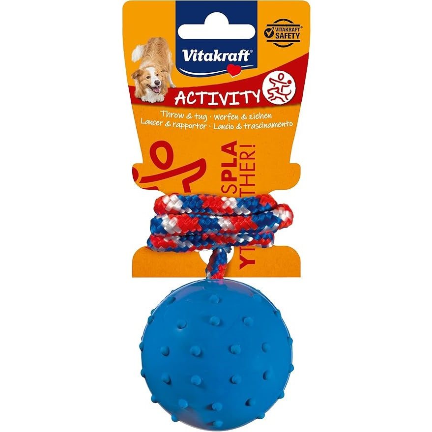 Vitakraft Dog Rubber Ball With Rope Toy - Shaking Tails