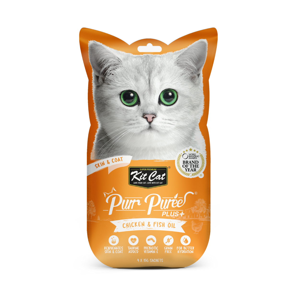 Kit Cat Purr Puree Plus+ Chicken & Fish Oil (Skin & Coat) - Shaking Tails
