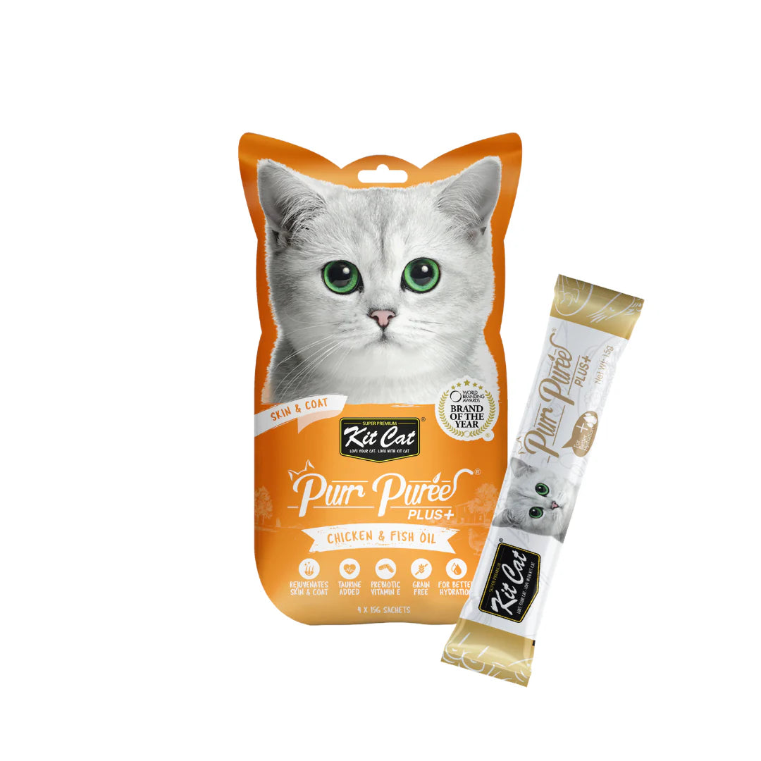 Kit Cat Purr Puree Plus+ Chicken & Fish Oil (Skin & Coat) - Shaking Tails