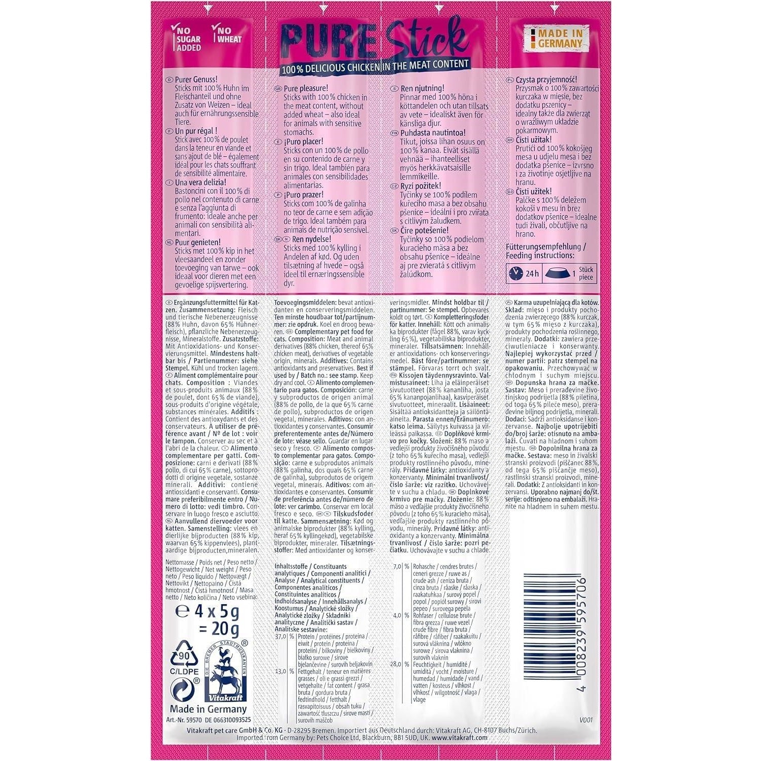 Vitakraft Pure Stick Cat Snack - Chicken - Shaking Tails