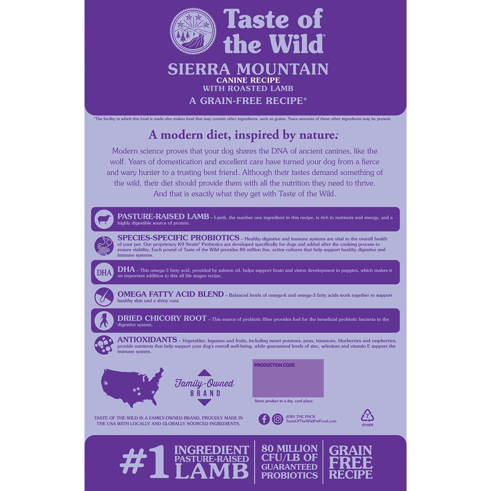 Taste Of The Wild - Sierra Mountain Canine Recipe with Roasted Lamb - Shaking Tails